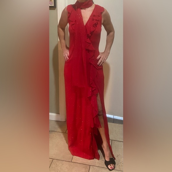 St. John Evening By Marie Gray Santana Long Dress with Paillettes and Scarf - Picture 3 of 15